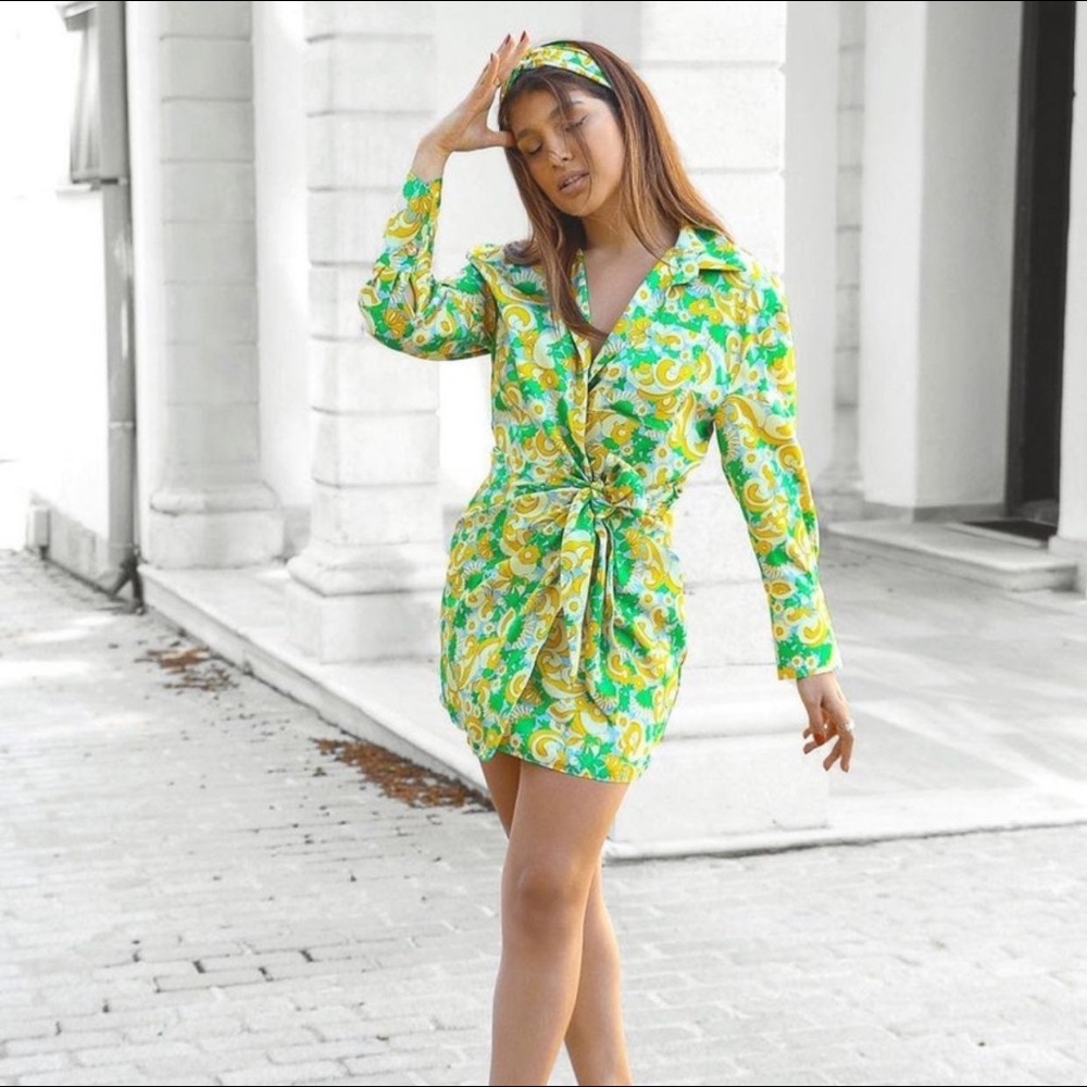 NWT Zara green & yellow wrap dress with headband